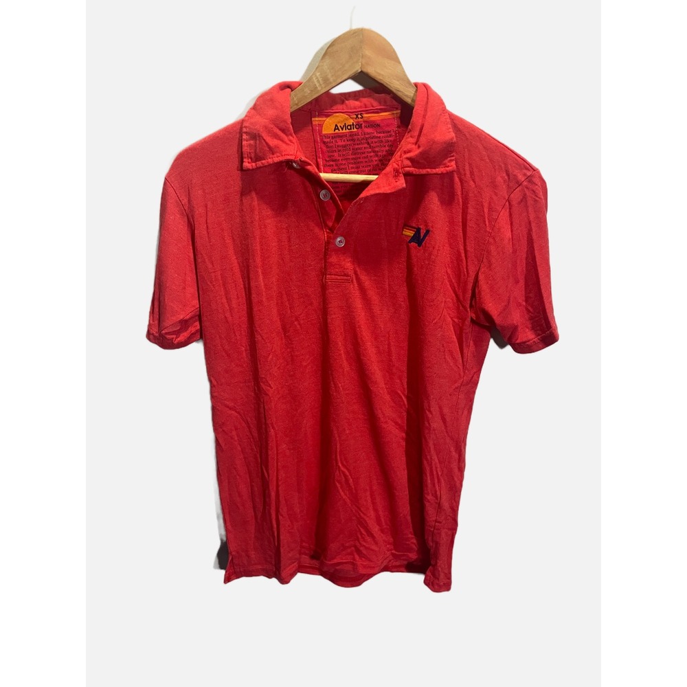 Aviator Nation Polo Shirt Mens XS Red Rainbow Logo Short Sleeve Retro Surf Casua